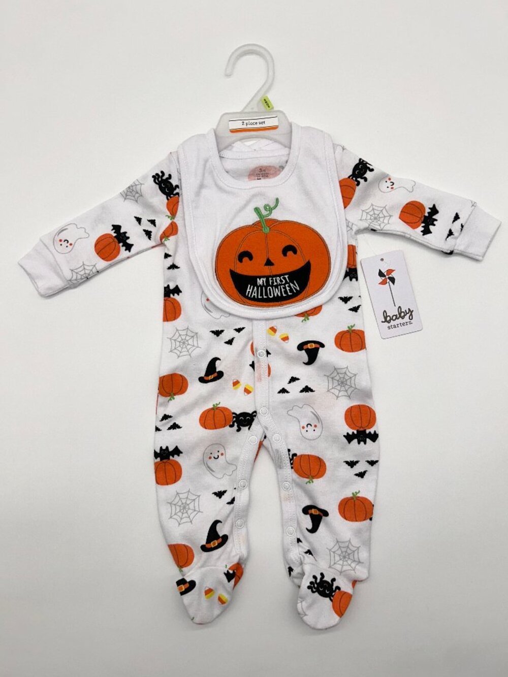 Baby Starters Unisex 3M First Halloween Footie+Bib Set NWT